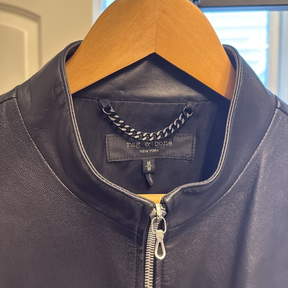rag & bone Black Leather Bomber Jacket - Picture 5 of 7